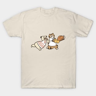 funny pug and cat,pug and cat drawing T-Shirt